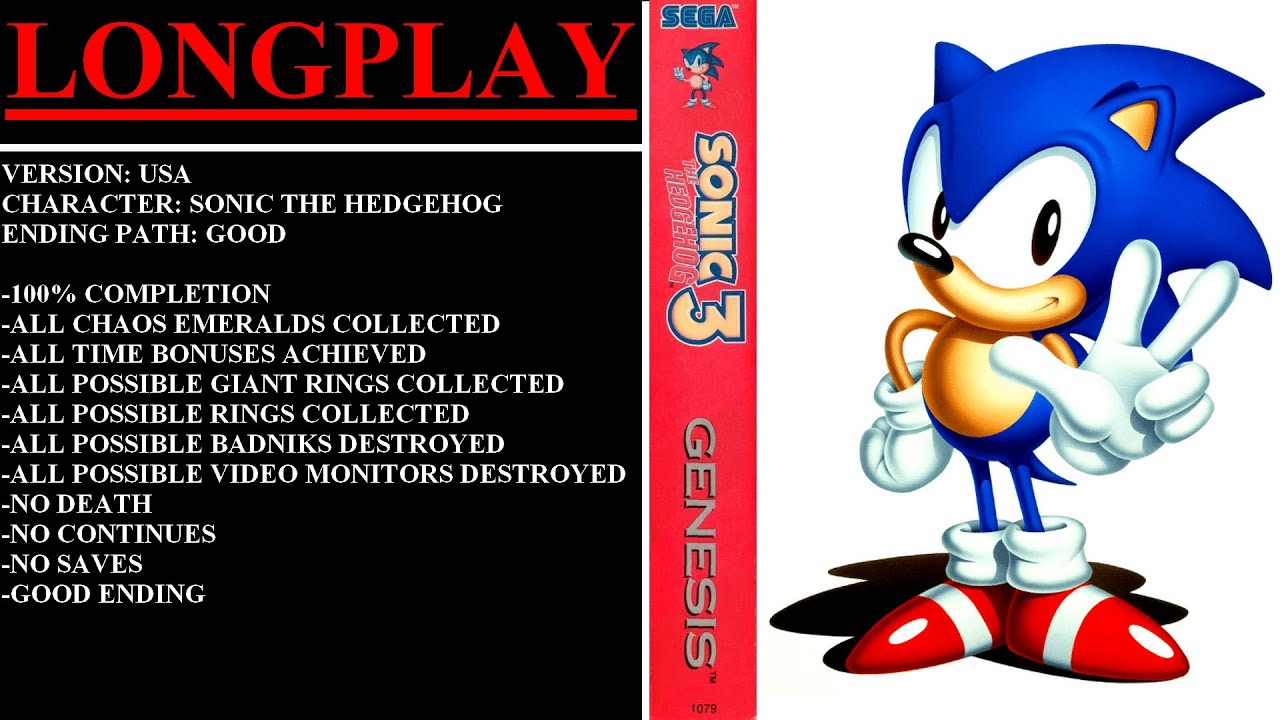 Sonic the Hedgehog 3 [USA] (Sega Genesis) - (Longplay - Sonic Alone | 100% Completion)