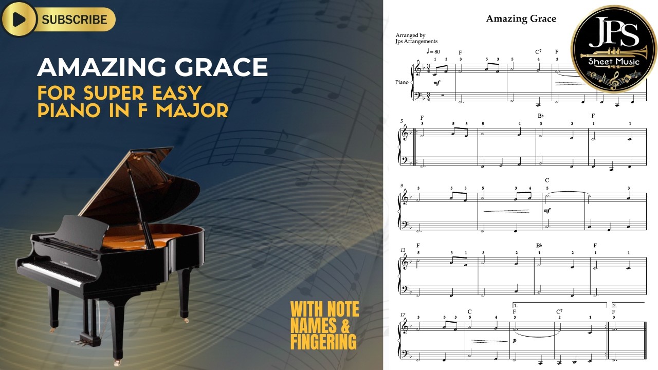 Amazing Grace - Easy Piano Tutorial (F Major) | Sheet Music