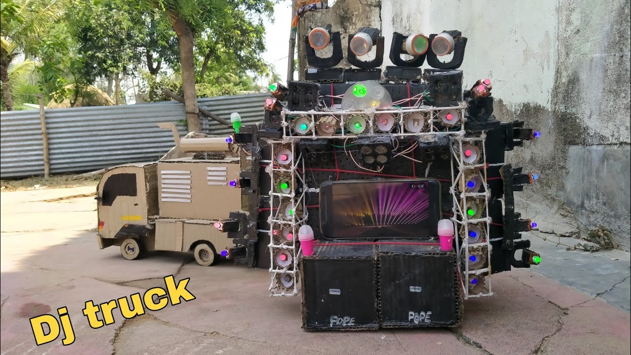 How to make Mini Dj Truck Loding. by cardboard, At home,dj light sharpy display,Dj box and,LED light