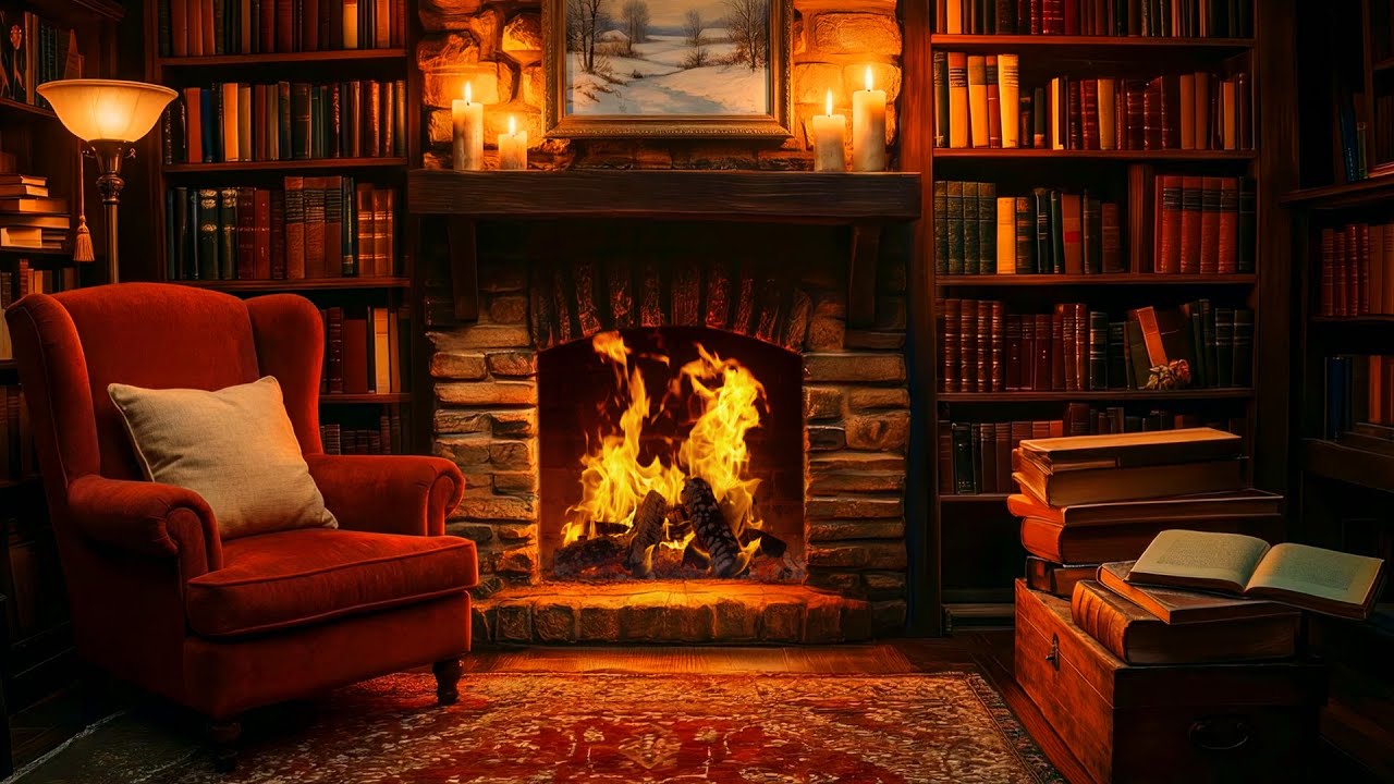 Fireplace Library Atmosphere 🪵📚 Deep Cozy Fire Ambience for Study and Rest