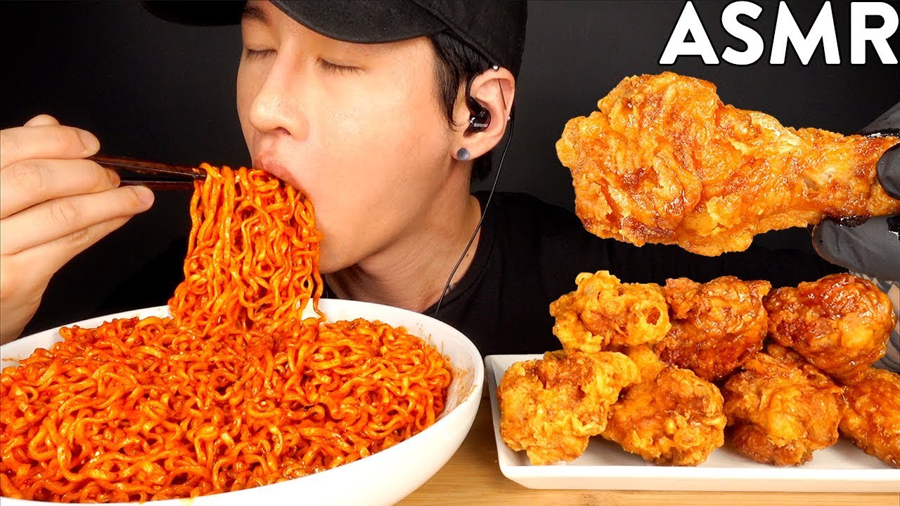 ASMR SPICY FIRE NOODLES & CHICKEN WINGS MUKBANG (No Talking) EATING SOUNDS | Zach Choi ASMR