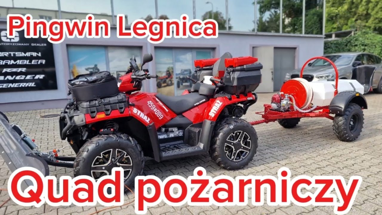 Quad Straż Pożarna OSP atv Polaris Sportsman Xp1000 przyczepa pożarnicza