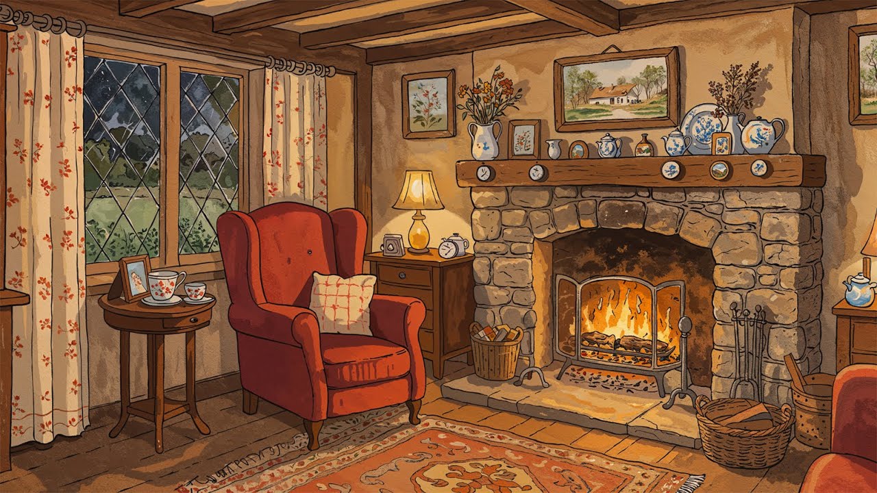 1940s rainy night in a vintage cottage ✨ soft oldies playing in another room for unwind, relax
