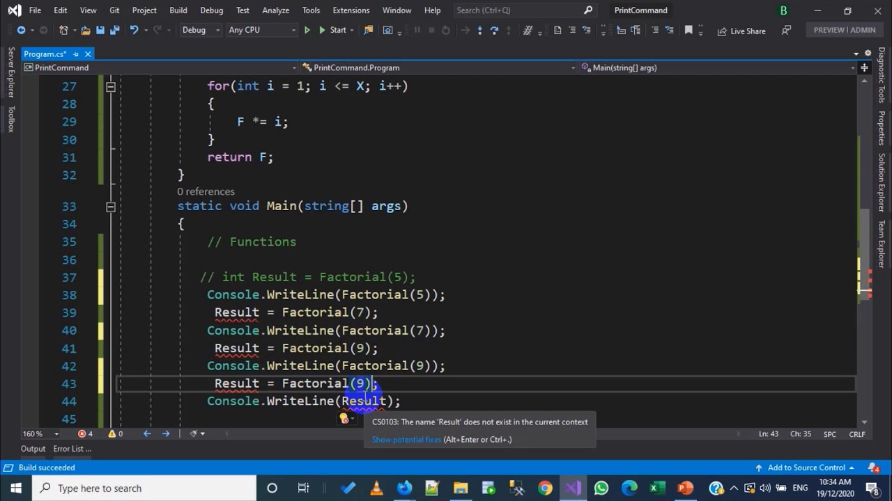 70 - C# -  Methods - Factorial Example  مثال لدالة تحسب مضروب العدد