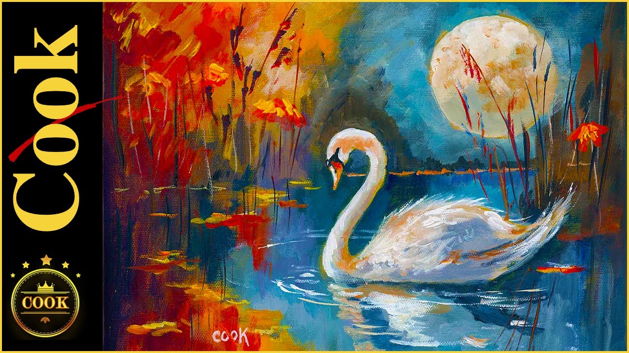 How to Paint a Moonlit Swan Reflection in Acrylics #paintingSwansAcrylic