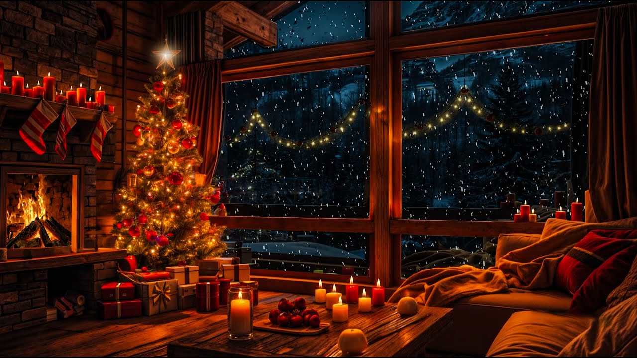 🕯️Snow Outside, Fire Inside | Cozy Winter Living Room Ambience 4K for Relax & Sleep ❄️🔥