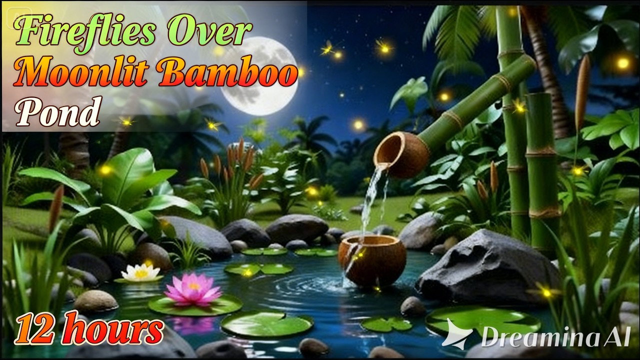12 Hours of Peaceful Bamboo Fountain 🌿 Starry Night Sounds for Deep Sleep