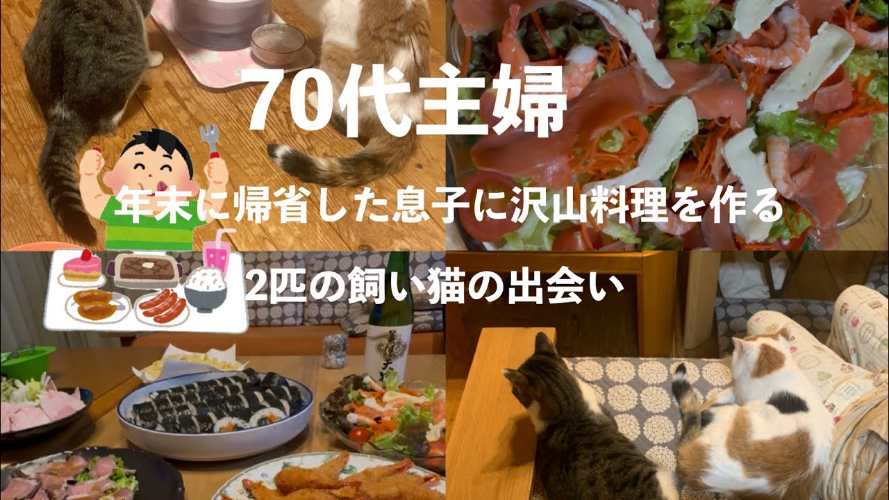 【お料理】好きな【70代】主婦年末に息子が帰省したので、ご飯を沢山作る　2匹の【飼い猫】の出会いのエピソード