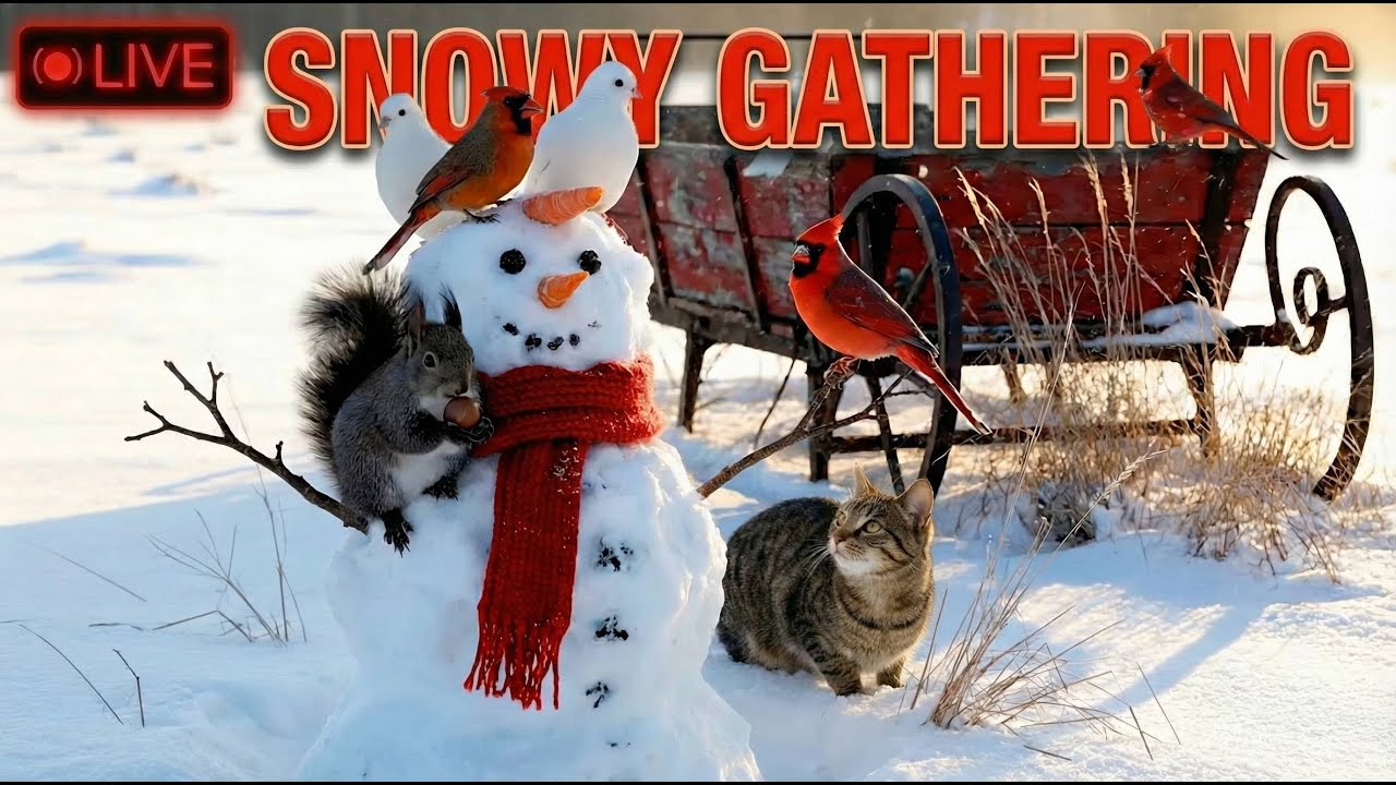 Cat TV LIVE 🔴 Beautiful Winter! Red Cardinals & Squirrels for Cats