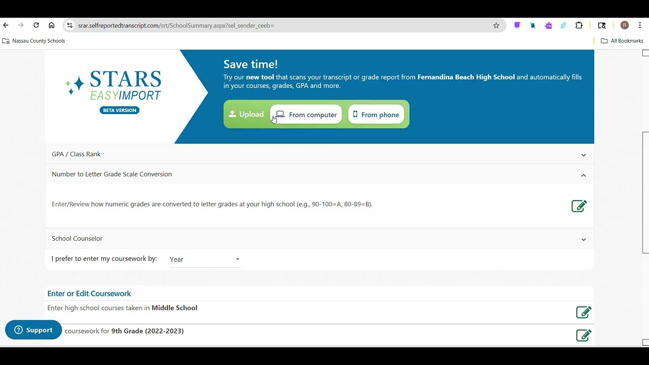 STARS (Self-reported Transcript and Academic Record System)