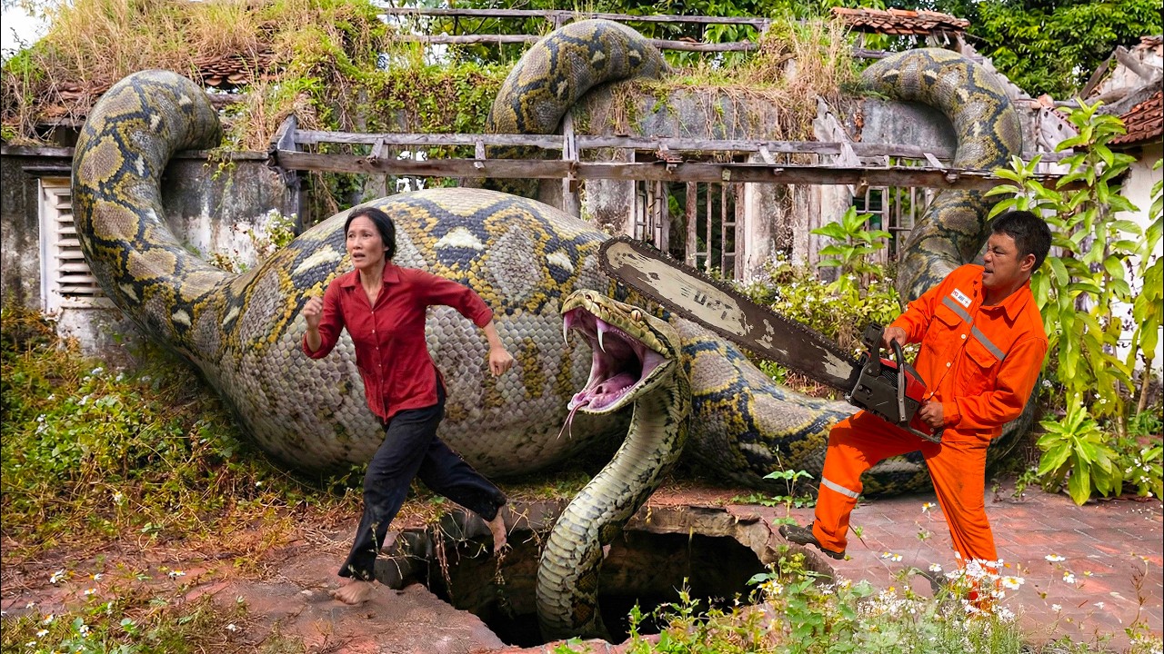 The battle with the giant, belly-covered python in the abandoned house - 24-hour rescue.