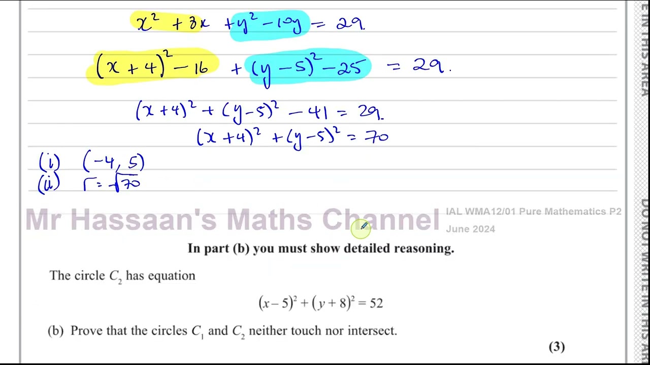 WMA12/01, (Edexcel), IAL, P2, June 2024, Q7, Equations of Circles