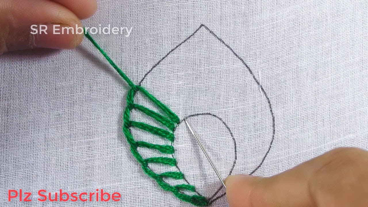 Hand Embroidery, Latest Leaf Stitch Design Tutorial Step By Step For Beginner, Sewing Leaf Stitch