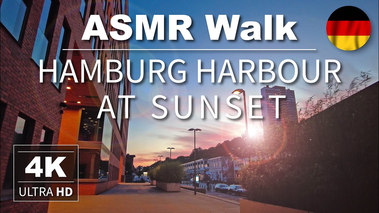 Hamburg Harbour at Sunset - binaural sound - ASMR walking tour - Germany, Deutschland 🇩🇪