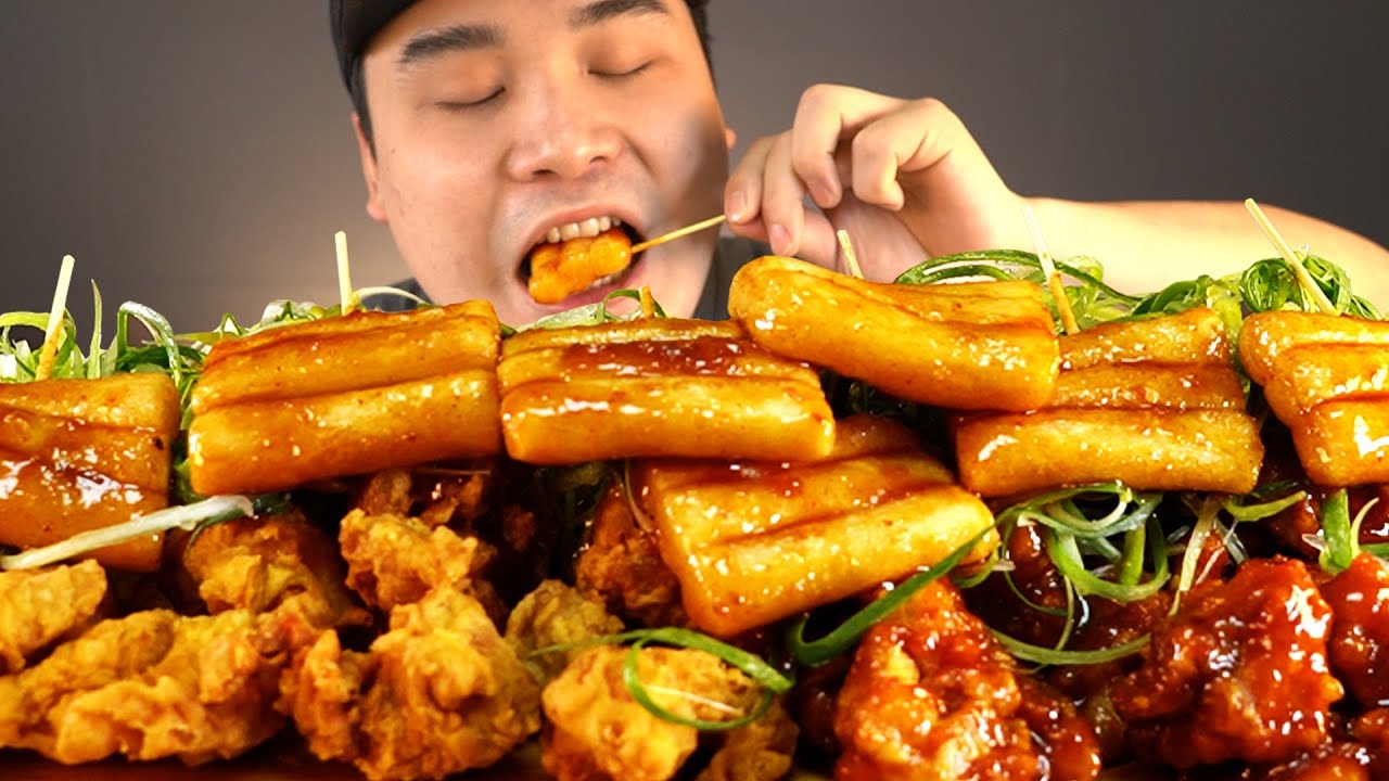 파닭과 후라이드, 양념치킨, 떡꼬치 먹방~!! 리얼사운드 ASMR social eating Mukbang(Eating Show)