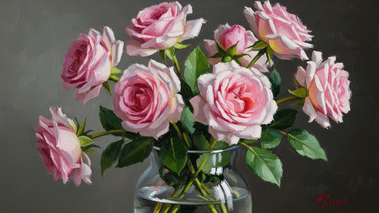Art For Your TV | Classic Floral Masterpiece | Édouard Manet | Pink Roses in Glass Vase