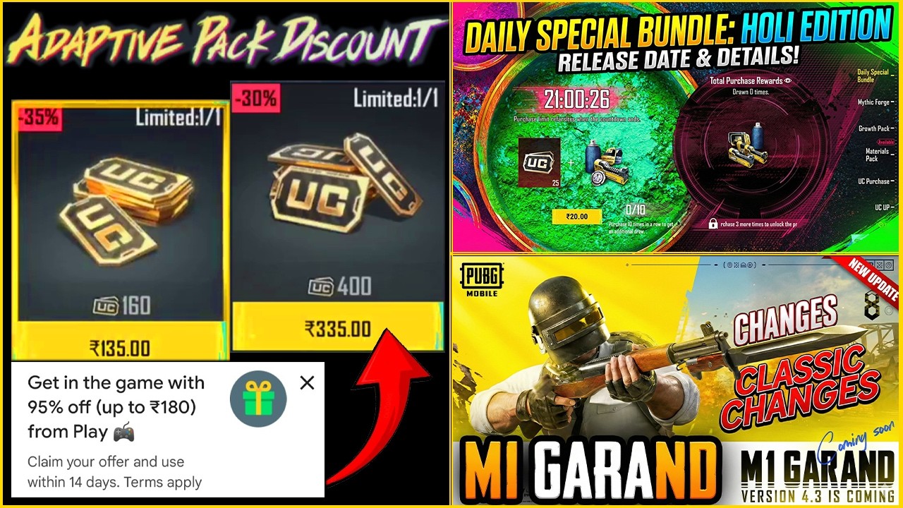 😍 BGMI NEW ADAPTIVE PACK EVENT + 95% DISOCUNT || v4.3 CLASSIC CHAGES IS HERE || DAILY SPECIAL BUNDLE