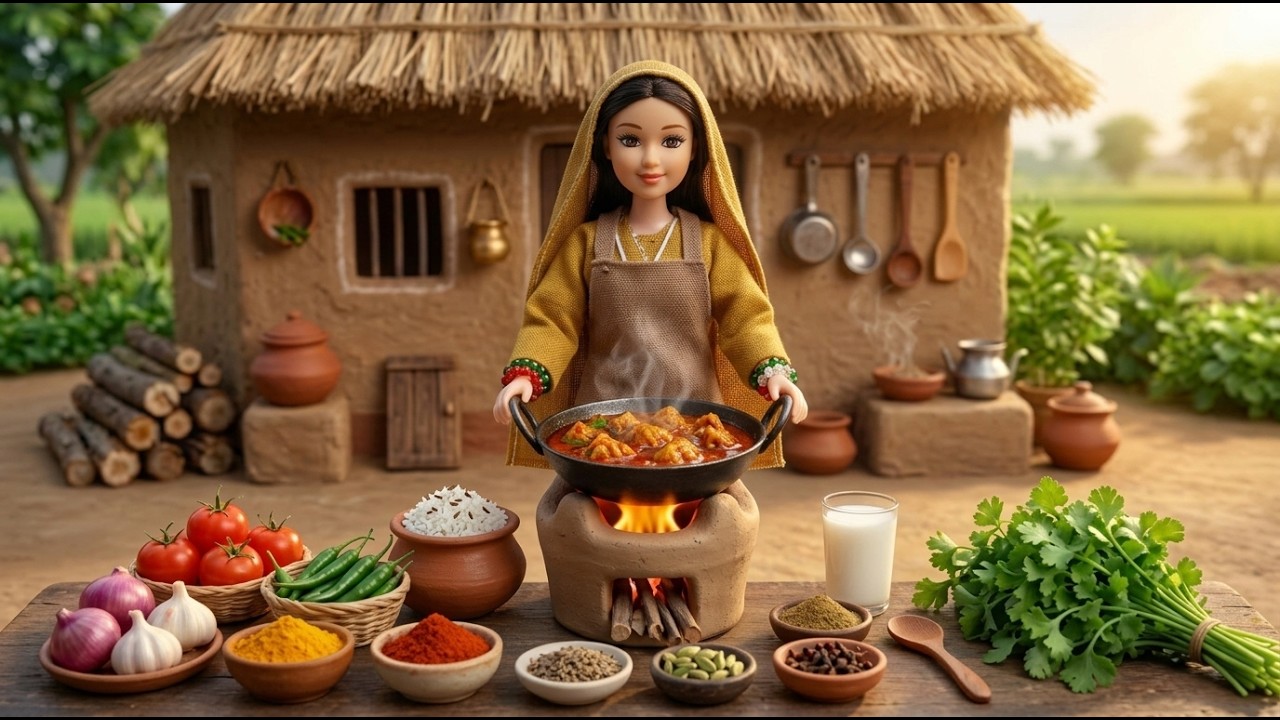 Miniature Doll Cooks Chicken Curry & Jeera Rice  Relaxing Pakistani Tiny Kitchen ASMR 🍛