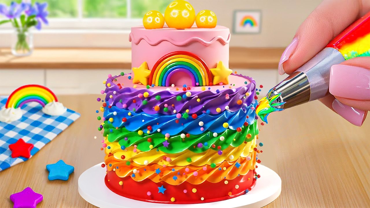 Happy Birthday Cake🌈How To Make Miniature Sweet Rainbow Cake🎂Mini Beasts Bakery