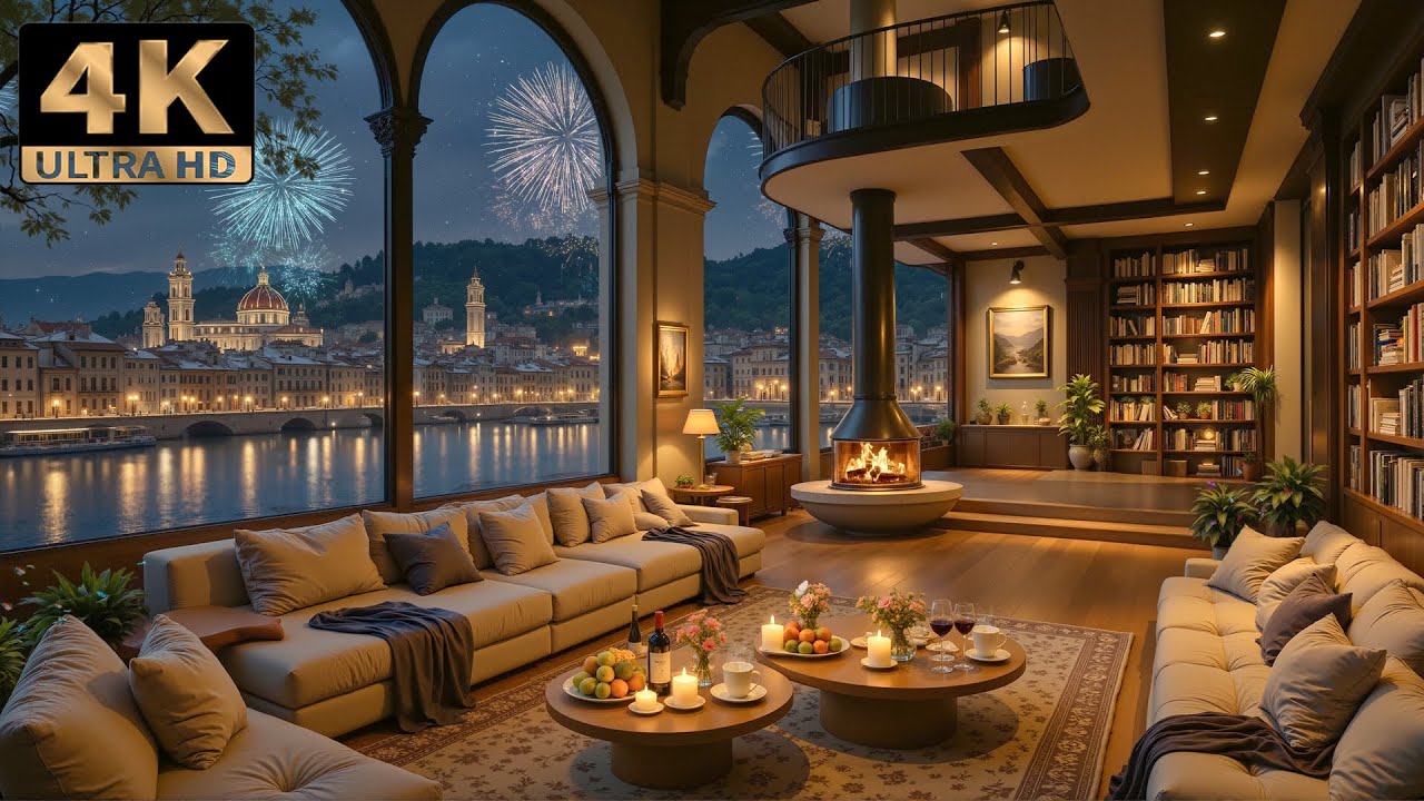 Countdown in NYE Florence with Smooth Jazz Music🎇Luxury Apartment with Sweet Piano & Fire Crackling