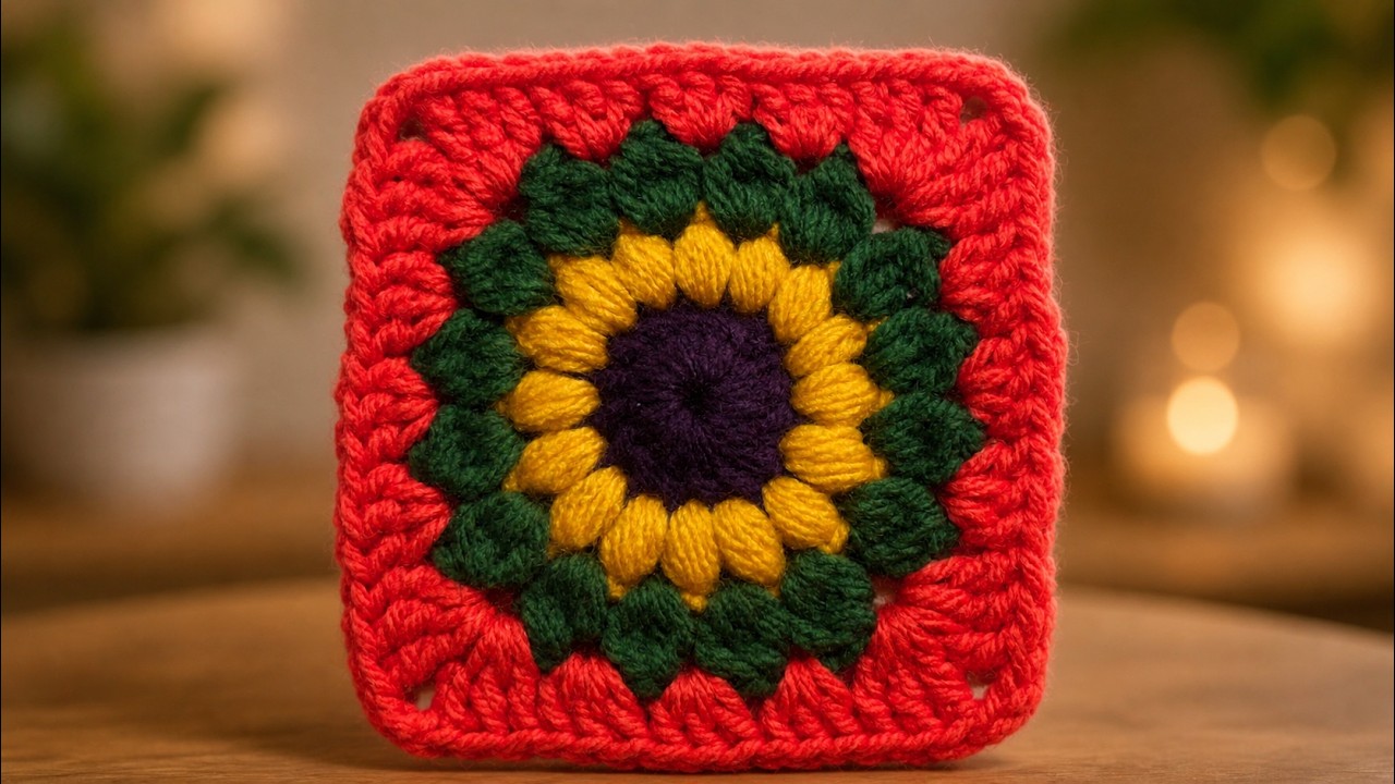 🌻 Ay Çiçeği Motifi Nasıl Yapılır | Sunflower Granny Square 🧶