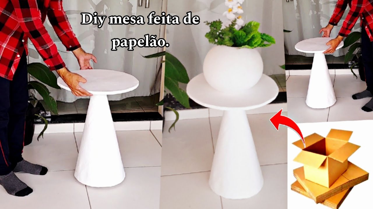 DIY COMO FAZER UMA MESA LATERAL DECORATIVA FEITA DE CAIXAS DE PAPELÃO | COMO FAZER MESA COM PAPELÃO