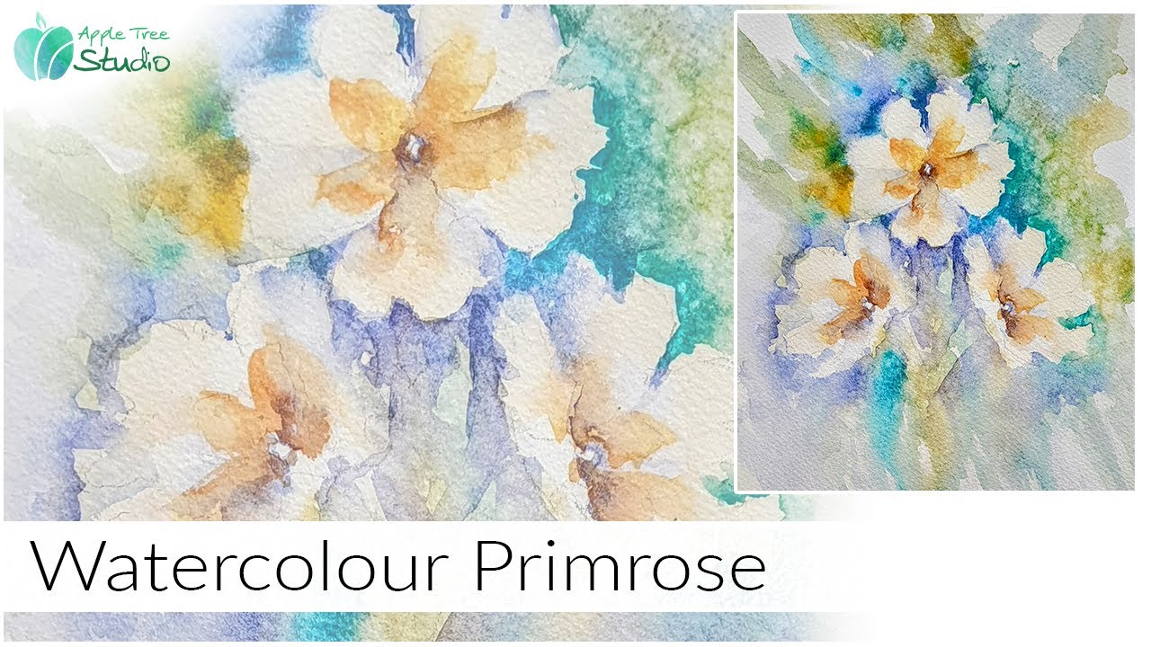 Three expressive and easy primrose flowers with negative painting
