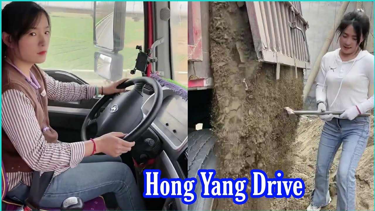Красивая женщина-водитель Хун Янг и путешествие по перевозке строительного песка (P10)