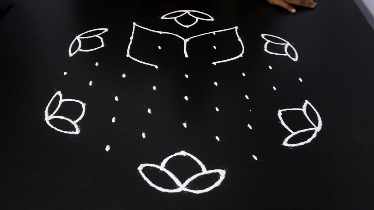 Rangoli flower design with 9X5 dots | telugu muggulu | muggulu designs with dots