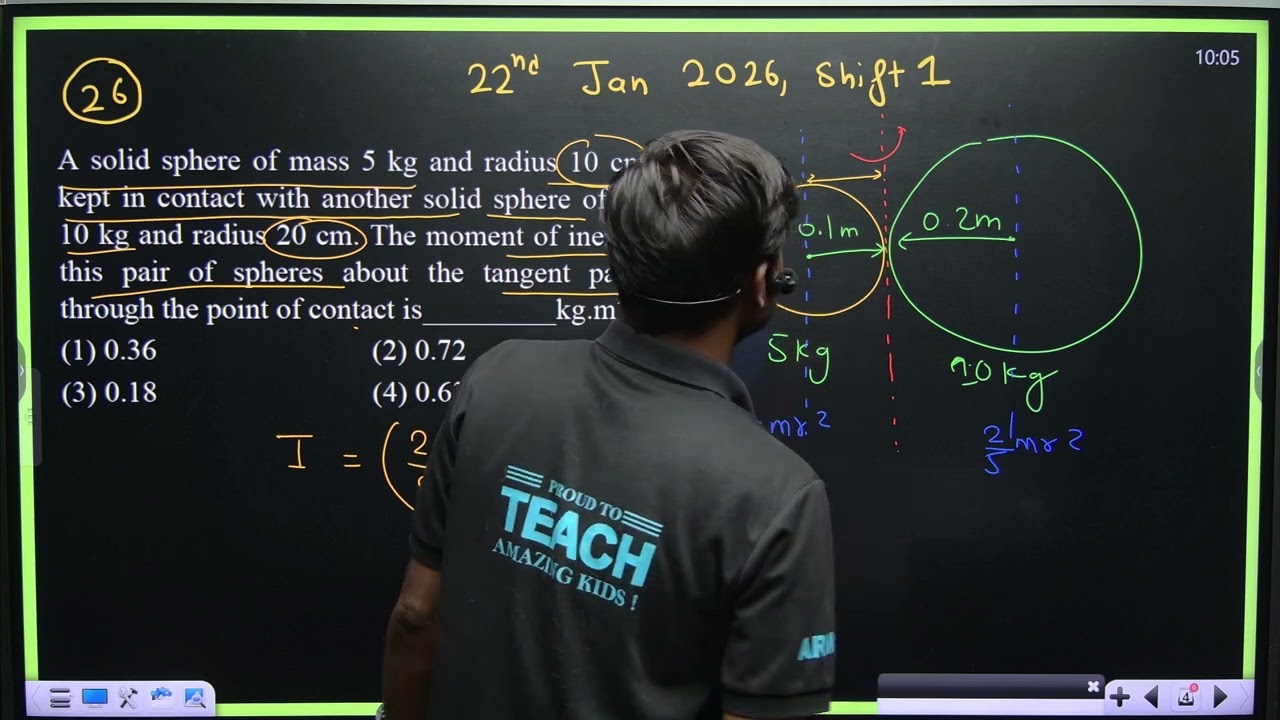 A solid sphere of mass 5 kg and radius 10 cm is kept in contact with another solid sphere of mass 10