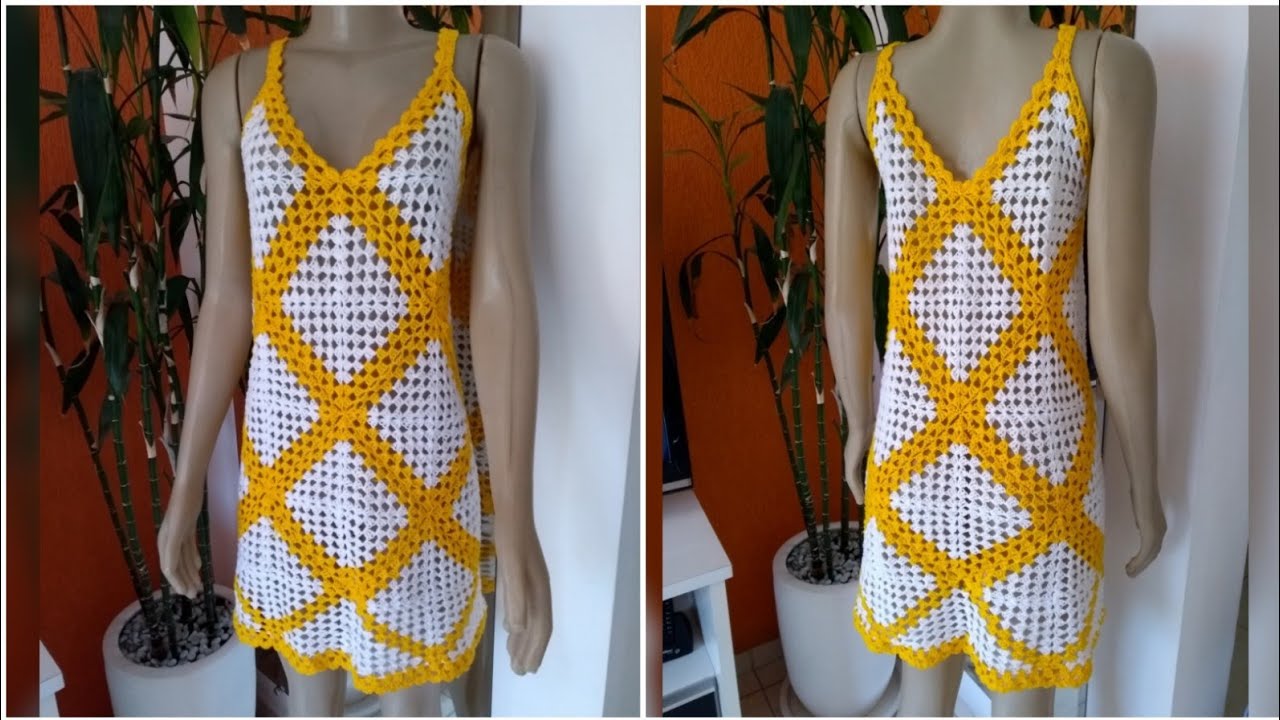 VESTIDO GEOMÉTRICO EM CROCHÊ | SAÍDA DE PRAIA GEOMÉTRICO FEITO COM SQUARE PASSO A PASSO