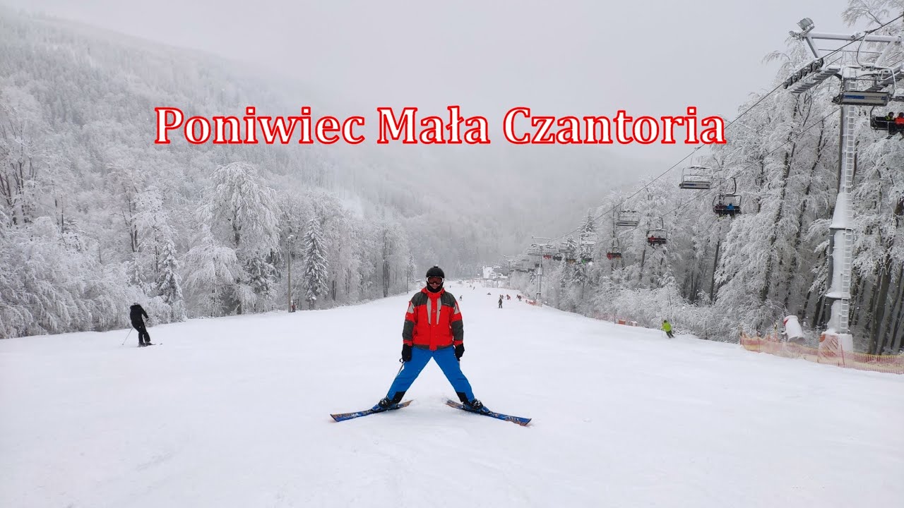 Narty Poniwiec Mała Czantoria - ośrodek narciarski z czerwoną trasą dla narciarzy. Ustroń, Beskidy