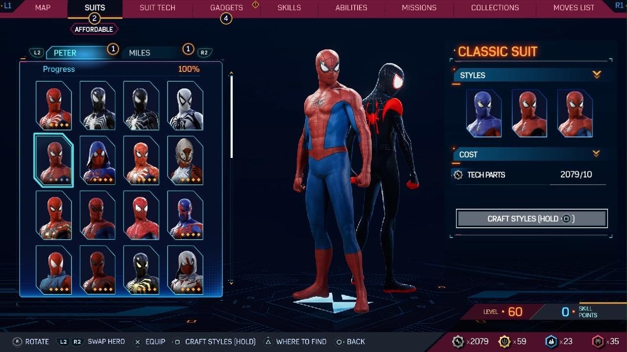 All Peter suits in Spider-Man 2