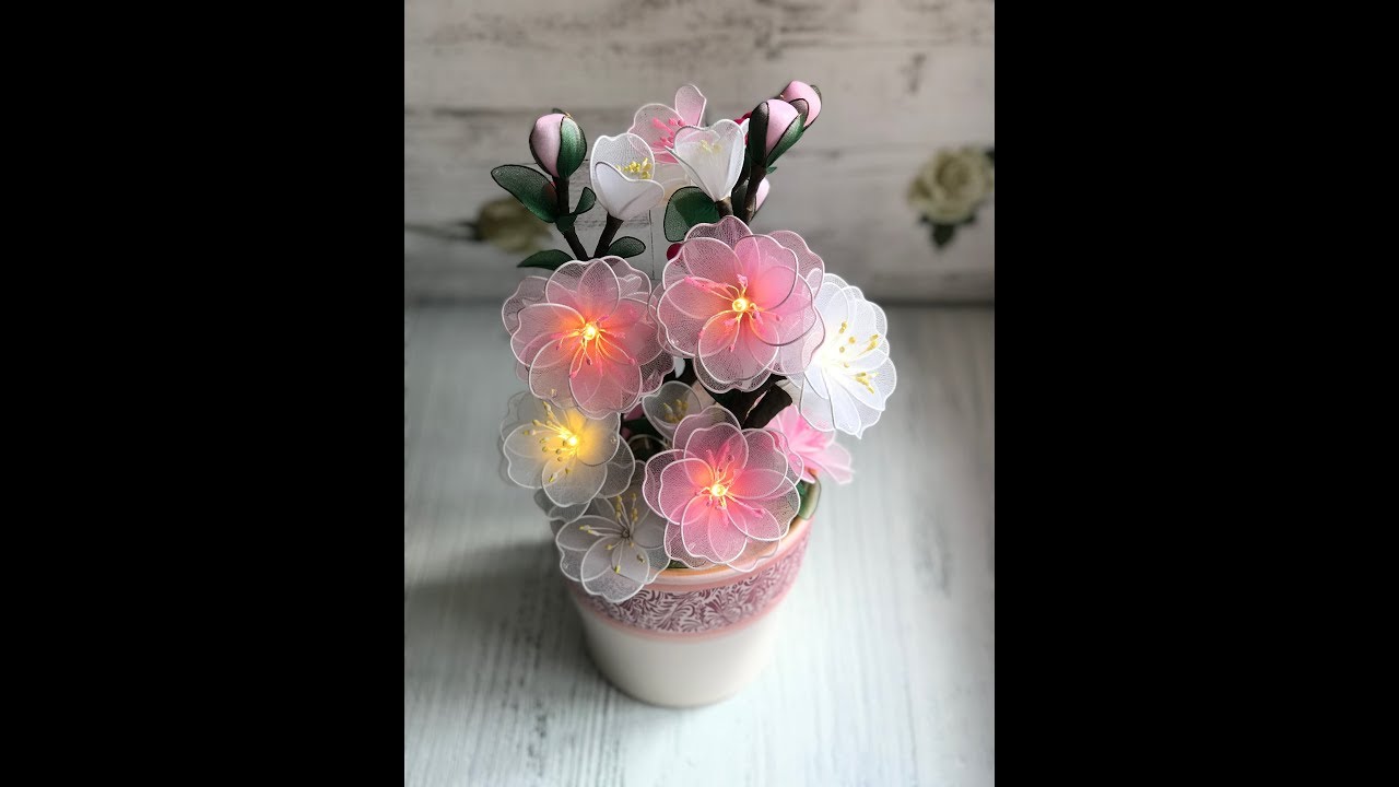#светильникизкапрона МК Светильник «Сакура» Цветы из капрона 🌸Часть 1