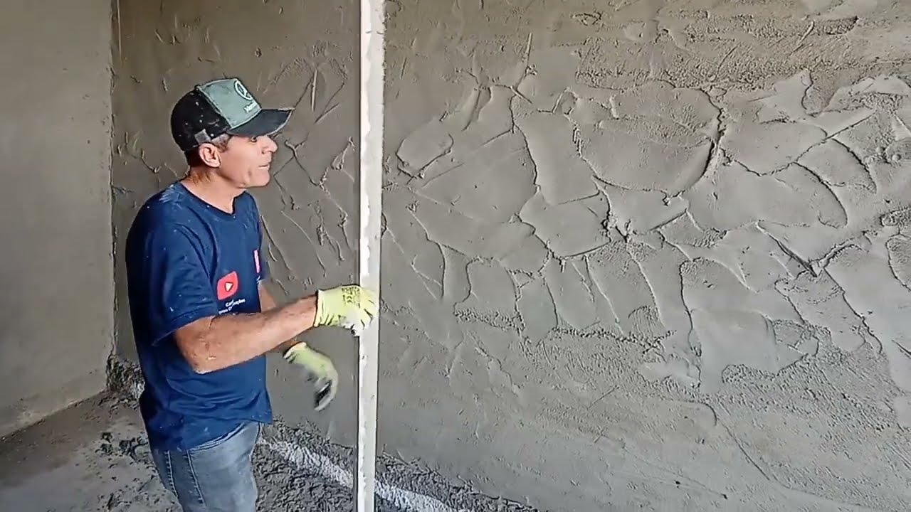 Aprenda rebocar parede 🧱 sem prumo  e sem linha reboco destorcido !