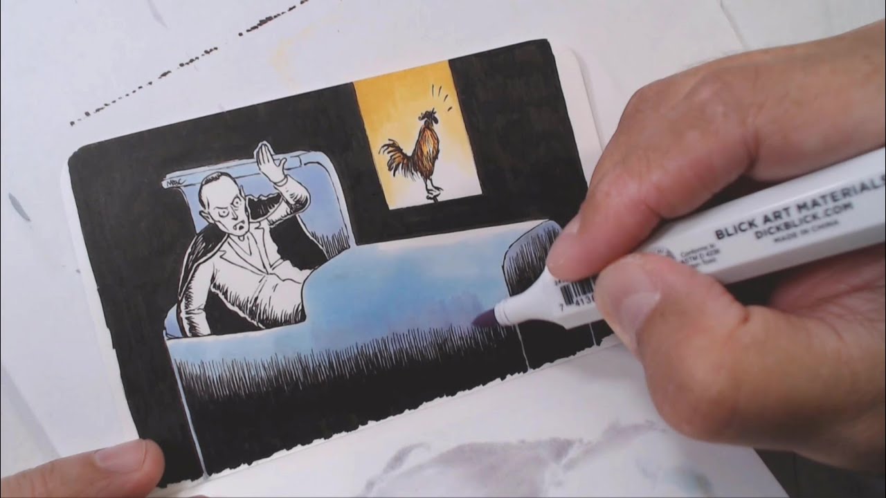 Bawktober 31 "Alarm" time lapse, pen & ink & marker