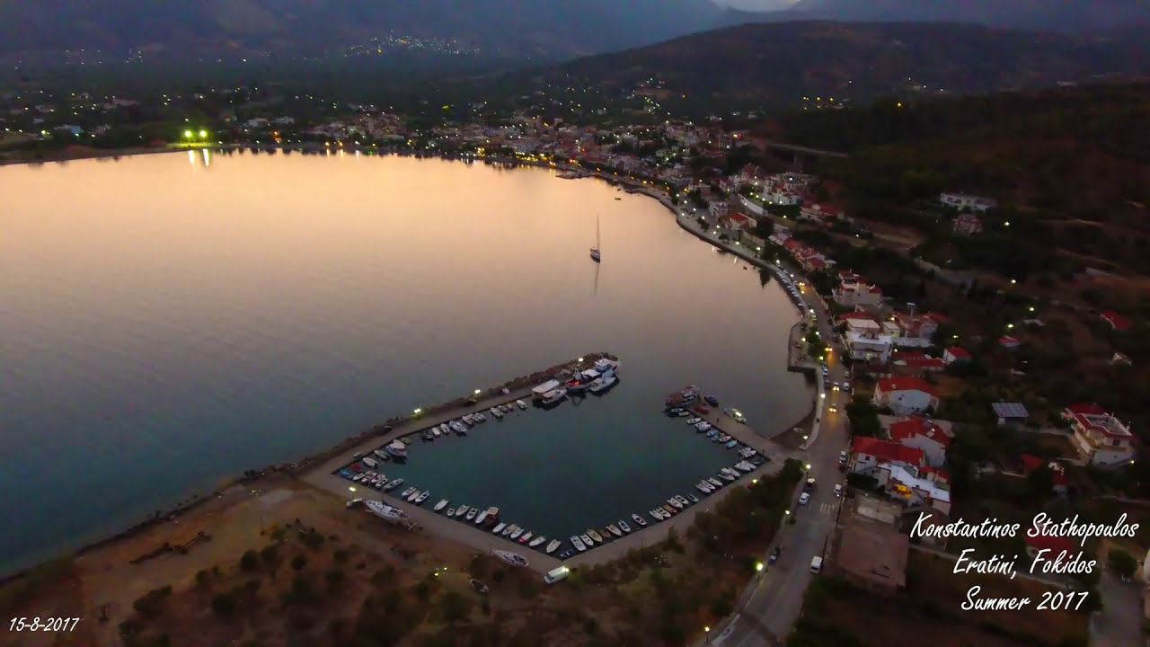 Drone view over Eratini Fokidos Night 4K   (15-08-2017)