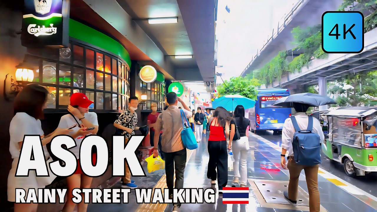 [4K] ​A Sudden Shower on Sukhumvit in Bangkok 🇹🇭 Walking Tour (ASMR Rain Sounds)