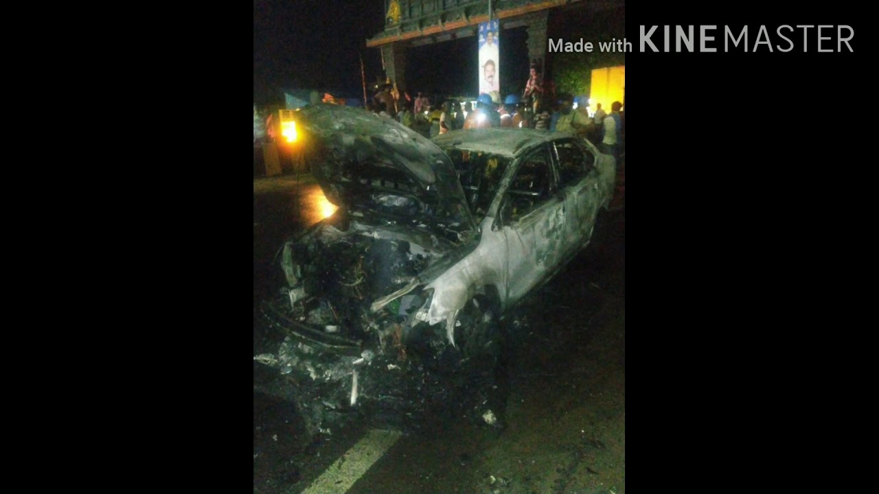 Skoda car fire at Sarpavaram junction Kakinada