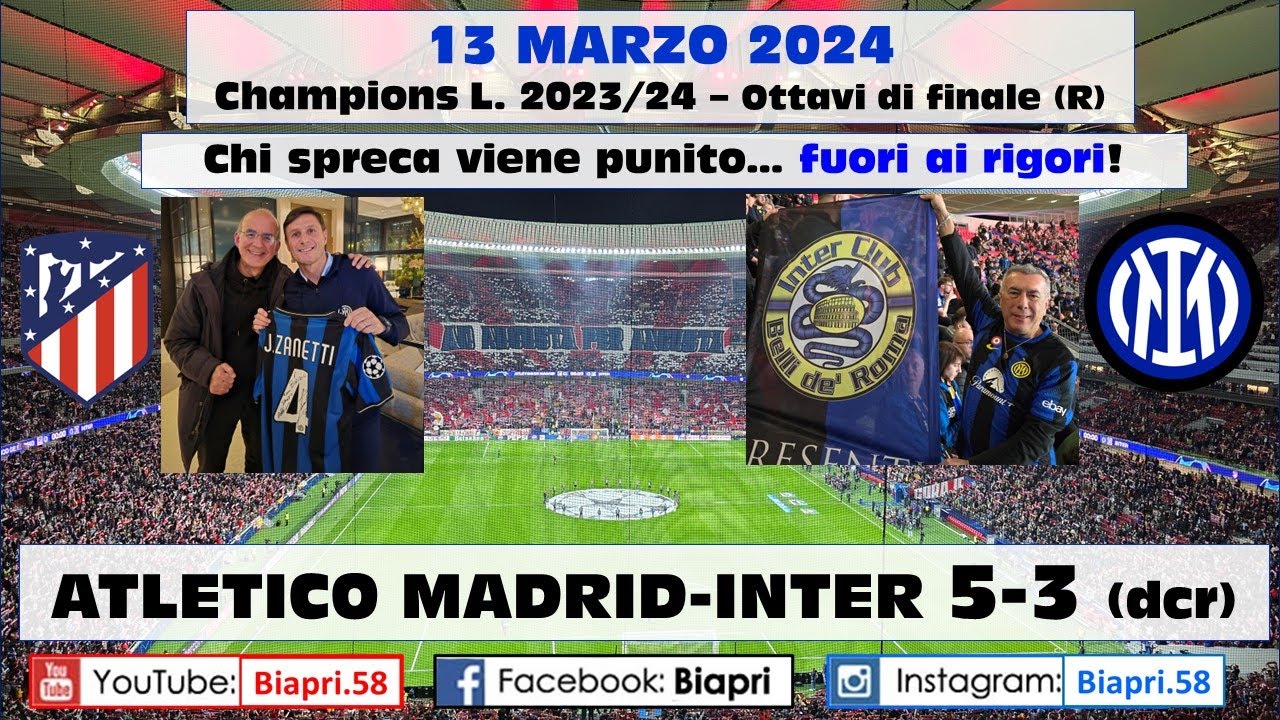 13.3.2024 ATLETICO-INTER 5-3 (dcr) ** Chi spreca viene punito...FUORI AI RIGORI** (Video Biapri)