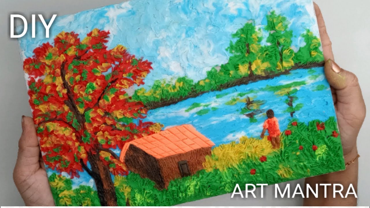 Landscape painting with clay | scenery drawing | scenery painting | clay painting tutorial