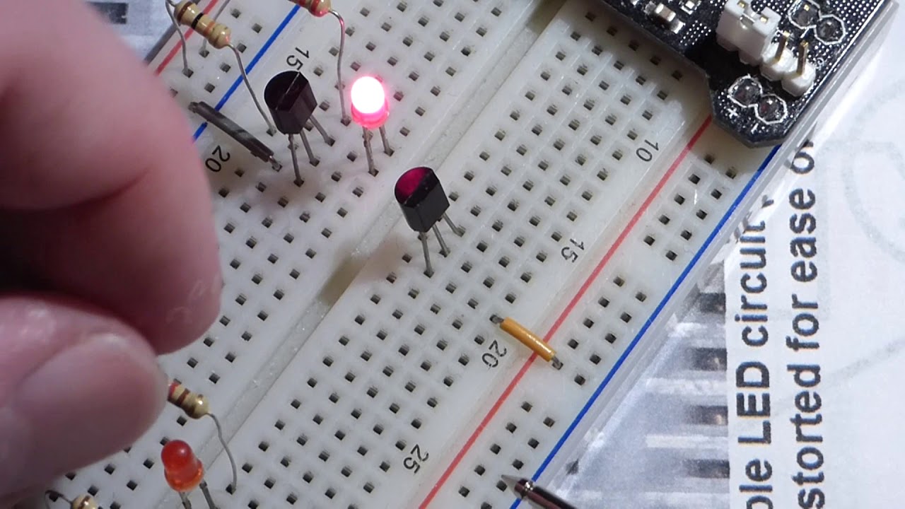 Step by step 2N3906 PNP BJT breadbard switch circuit build by electronzap