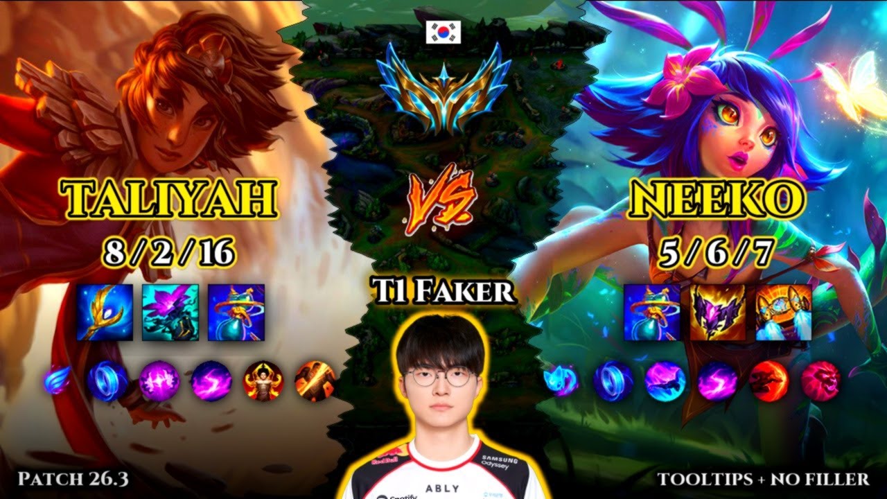 T1 Faker | Taliyah MID vs Neeko | Patch 26.3 | 2026-02-14 | KR CHALLENGER