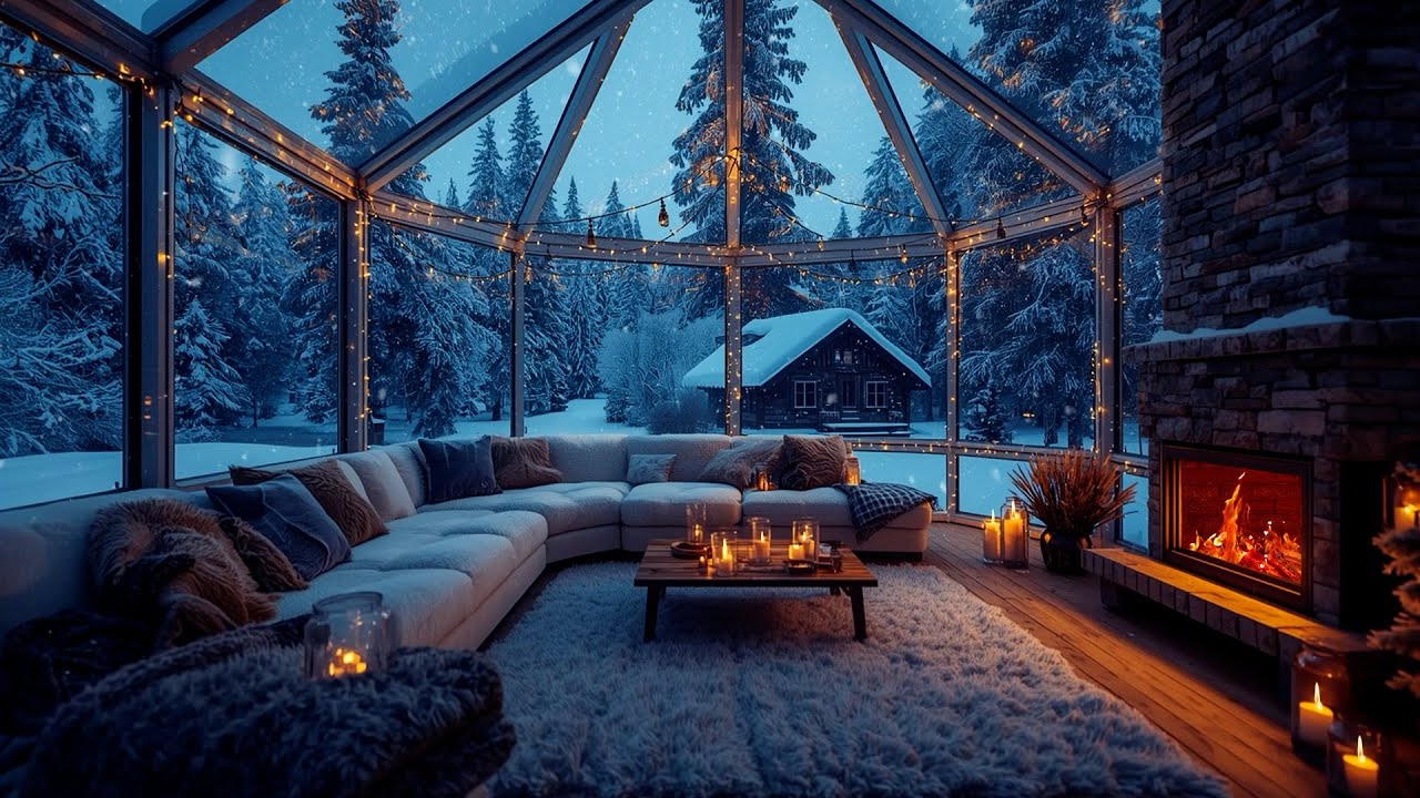 ❄️ Chilly Outside, Peaceful Cozy Home Inside | Winter Night Ambience  Fireplace Sounds  Relaxation