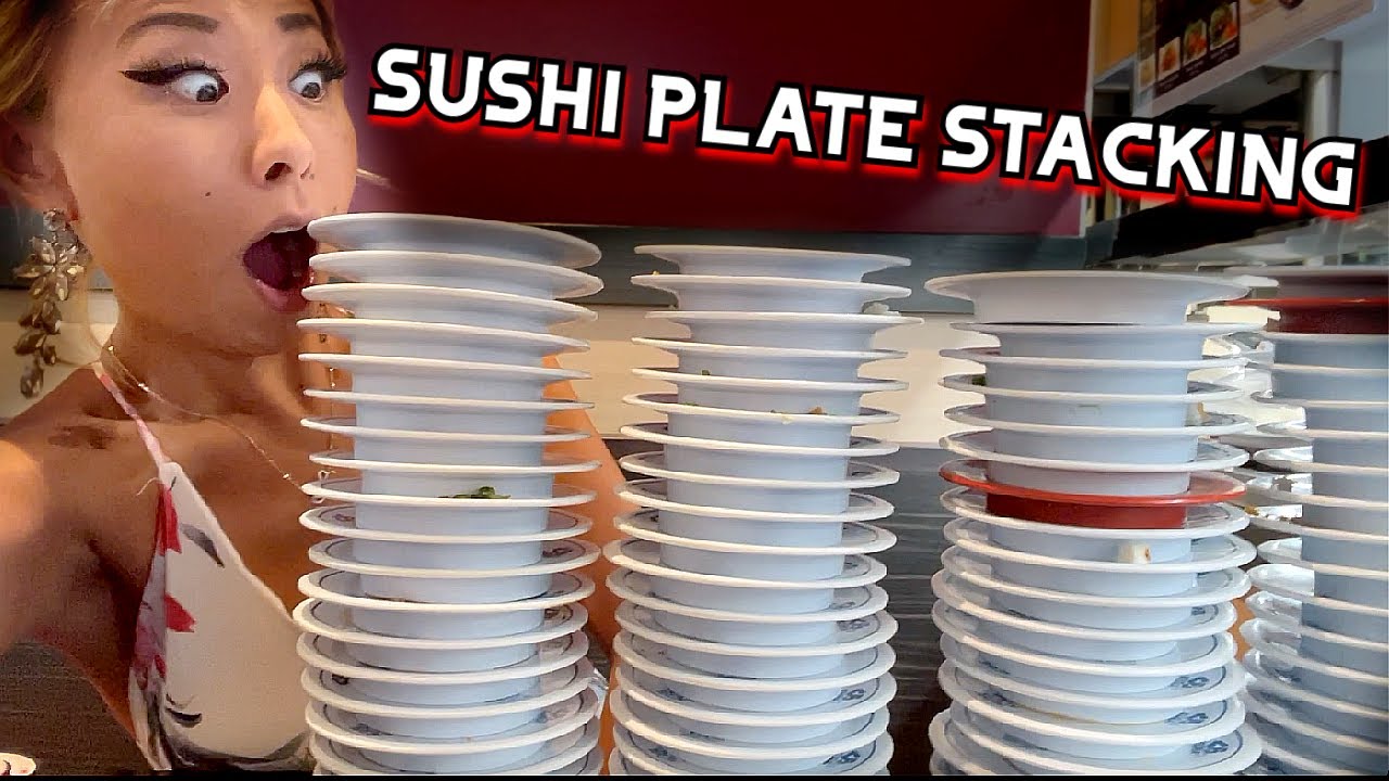 Складывание суши на тарелки! Сколько тарелок я съем? в Kura Sushi в Гарден-Гроув, Калифорния #Rai...
