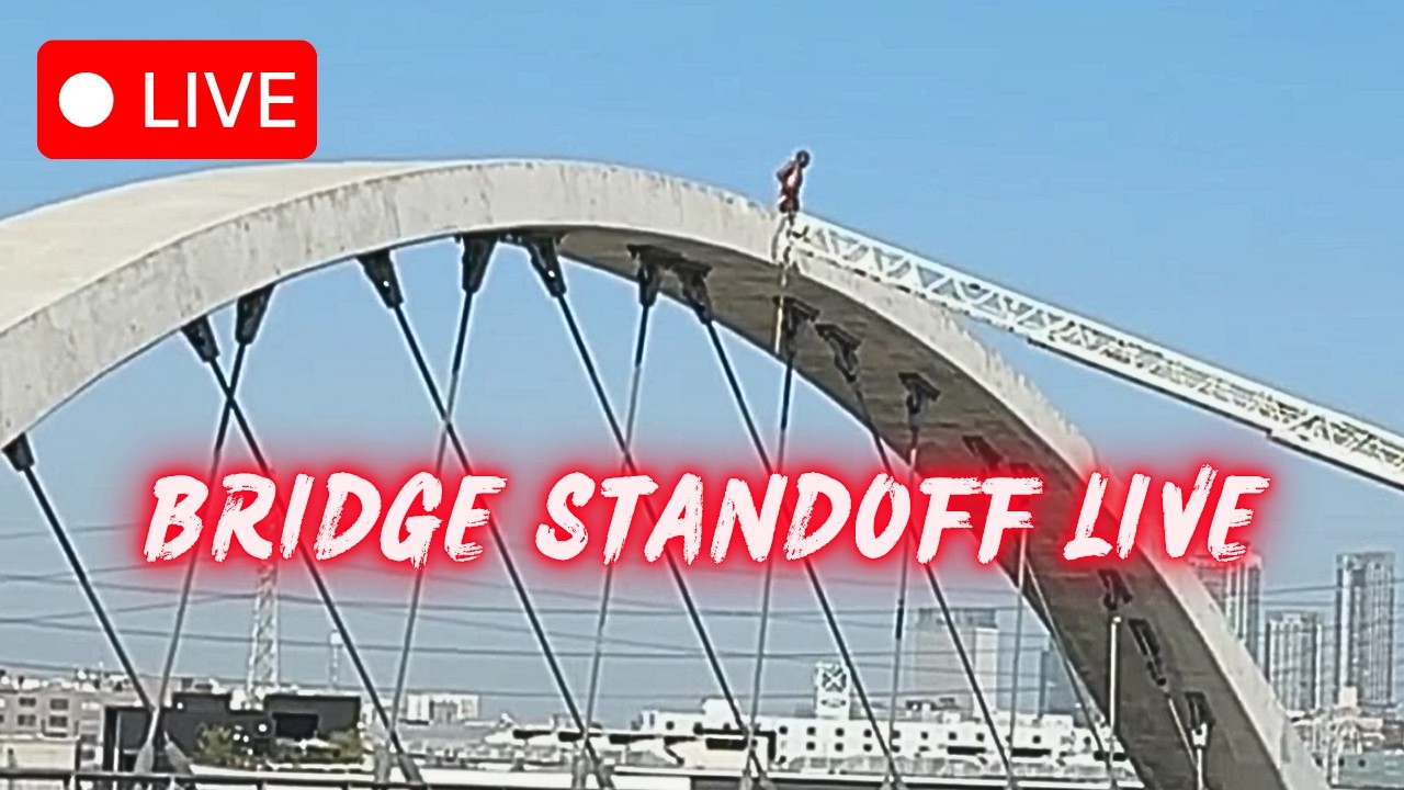 🔴 BREAKING: MAN ON BRIDGE STANDOFF! Refusing to Come Down | Emergency on LA's 6th Street Bridge