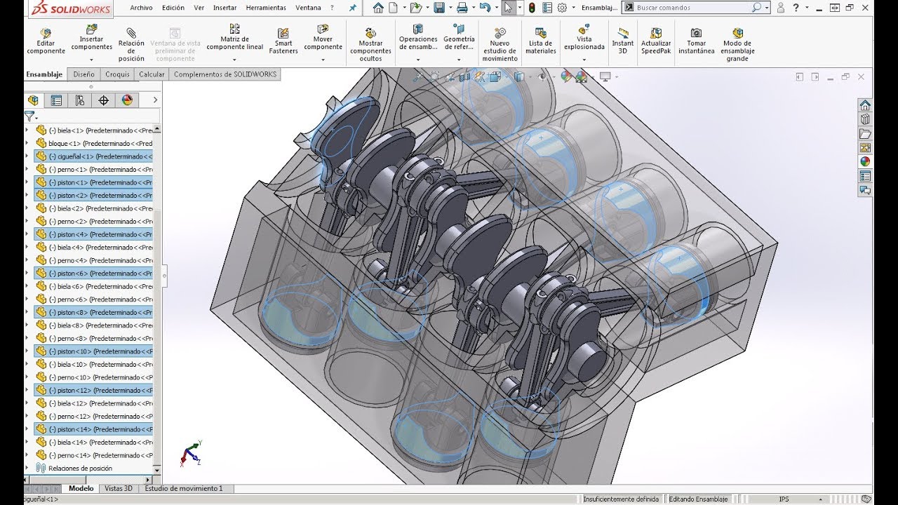 ENSAMBLE DE MOTOR V8 EN SOLIDWORKS 2018