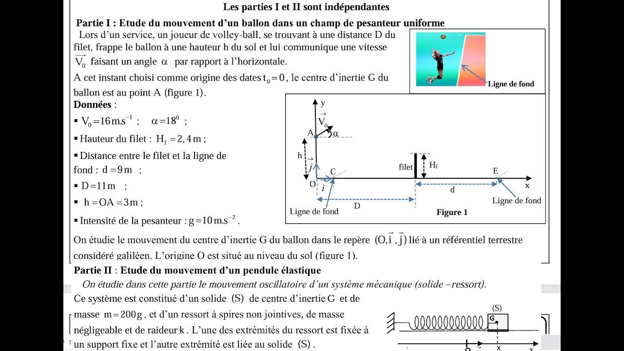 Exercice mécanique 2 bac correction d’examen 2023 rattrapage chute parabolique oscillateurharmonique