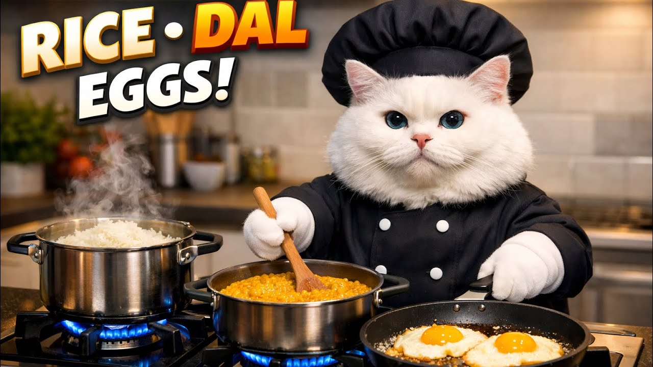 Cute Cat Cooking Rice & Curry 🍲🐱& enjoy the cuteness 🐱🥤| Chef Ziggy #CatCooking#CuteCat#CatShorts 