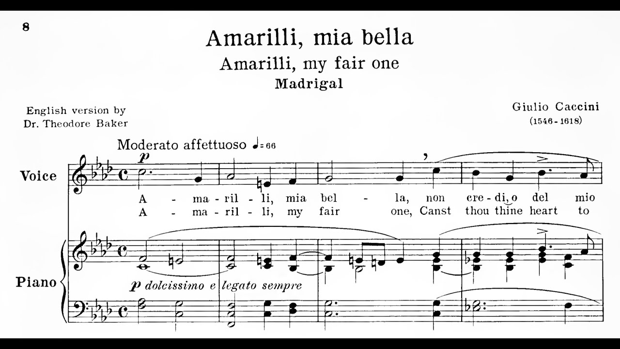 Amarilli, mia bella (F Minor), Giulio Caccini, Piano Accompaniment.